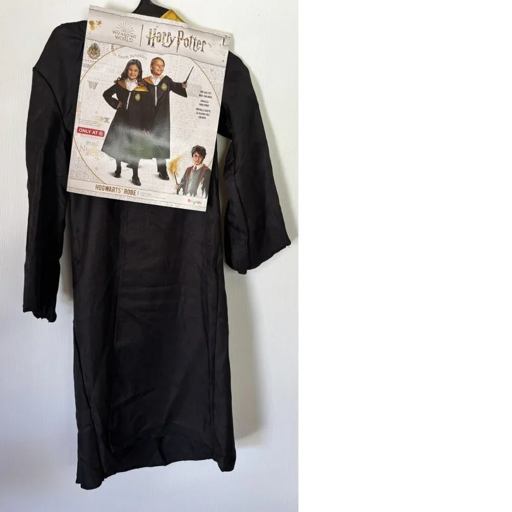 Harry Potter Hogwarts Robe & Scarf Halloween Costume 7/8 Black & Gold Hooded